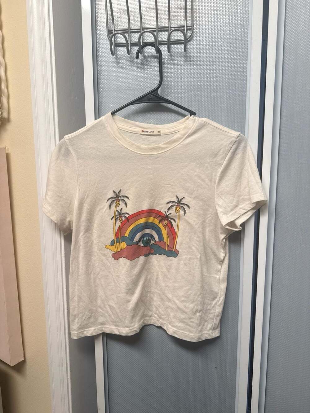 Marine Layer Rainbow Eye Palm Tree Graphic Easy Crop Tee XS